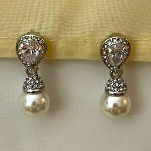 Spring Street Pearl and Cubic Zirconia Drop Earrings, New With Tags